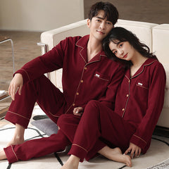 Cozy Waffle-Knit Couple's Pajama Set | Textured Pure Cotton