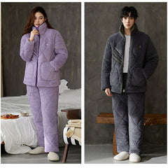 Gullei Quilted Coral Fleece Couple Pajamas â€?Warm & Cozy Winter Set