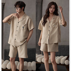 Striped Couple PJs - Short Sleeve Cardigan Set