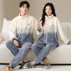 Light Sporty Couple Pajamas â€?Premium Flannel Zip-Up Set by Gullei