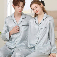 Modern Textured Satin Long-Sleeve Couple Pajamas