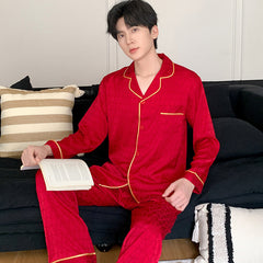 Red Faux Silk Couple Pajamas â€?Festive Luxury & Classic Chic