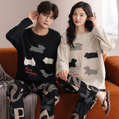 Matching Couple Pajamas Set â€?100% Cotton Puppy Silhouette Print