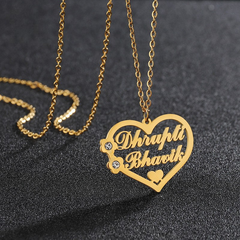 Heart Birthstones Couple Names Necklace