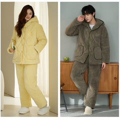 Quilted Coral Fleece Couple Pajamas â€?Cozy Winter Set