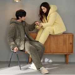 Quilted Coral Fleece Couple Pajamas â€?Cozy Winter Set