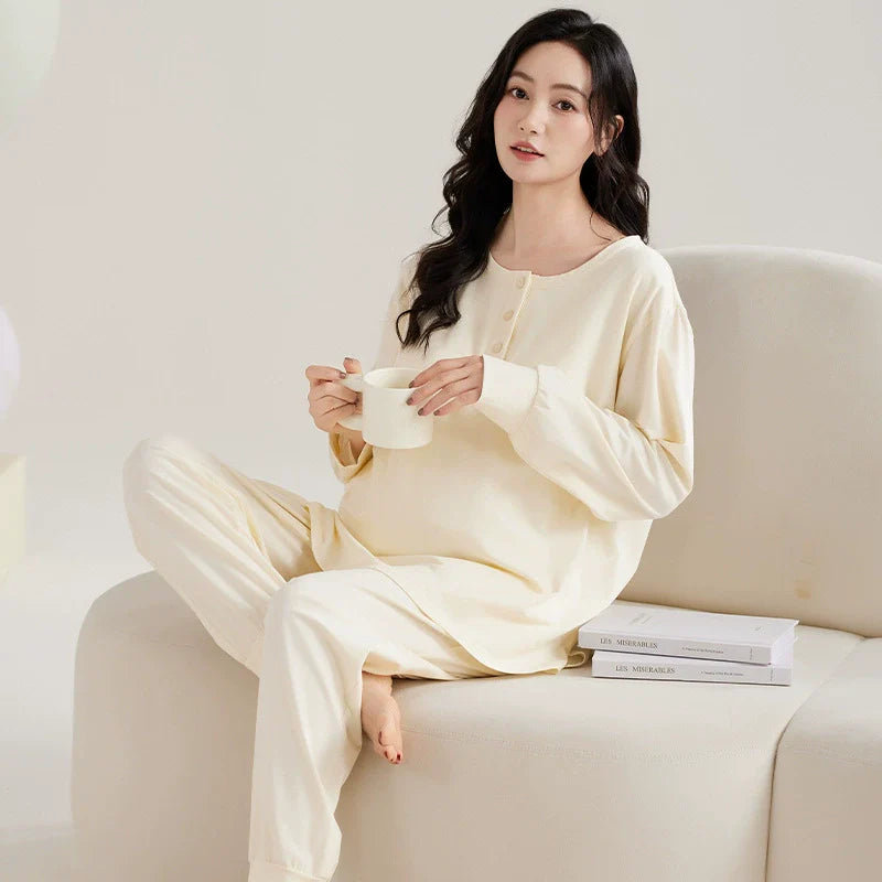 Gulleiâ„?Cotton Maternity & Nursing Pajama Set with Built-in Bra