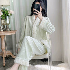 Women Pajamas Set â€?Luxury Embossed Rose Fleece Lounge Set
