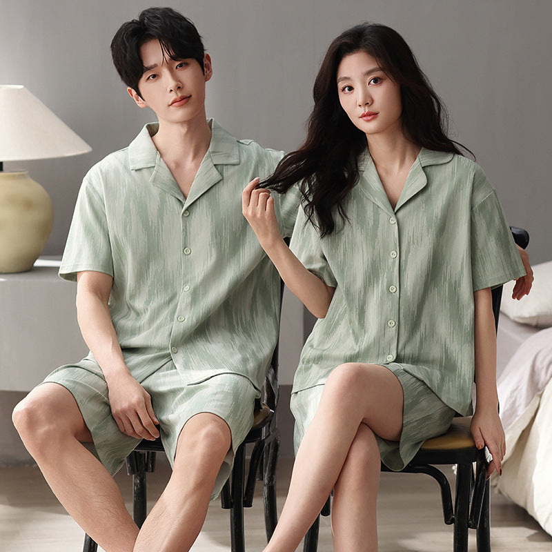 100% Cotton Couple Pajamas - Matching Notched Collar