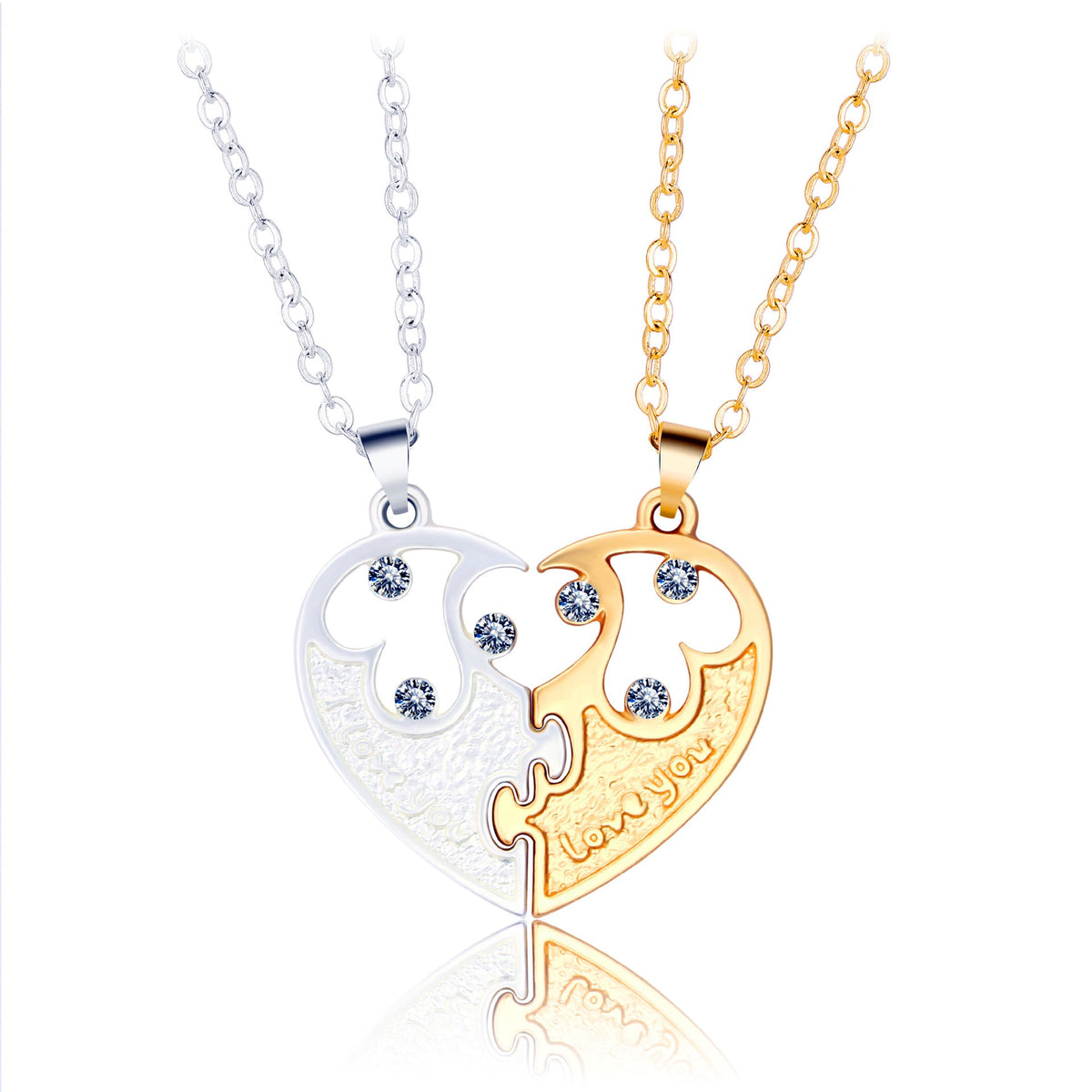 Engravable Half Hearts Interlocking Couple Necklaces Set