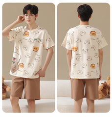 Bear Summer Sleepwear for Couples - Matching Cotton PJs Set