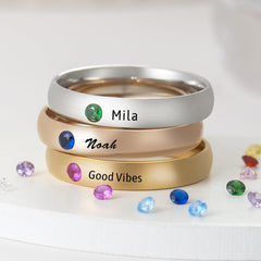 Custom Birthstone Ring Gift with Names Engraved