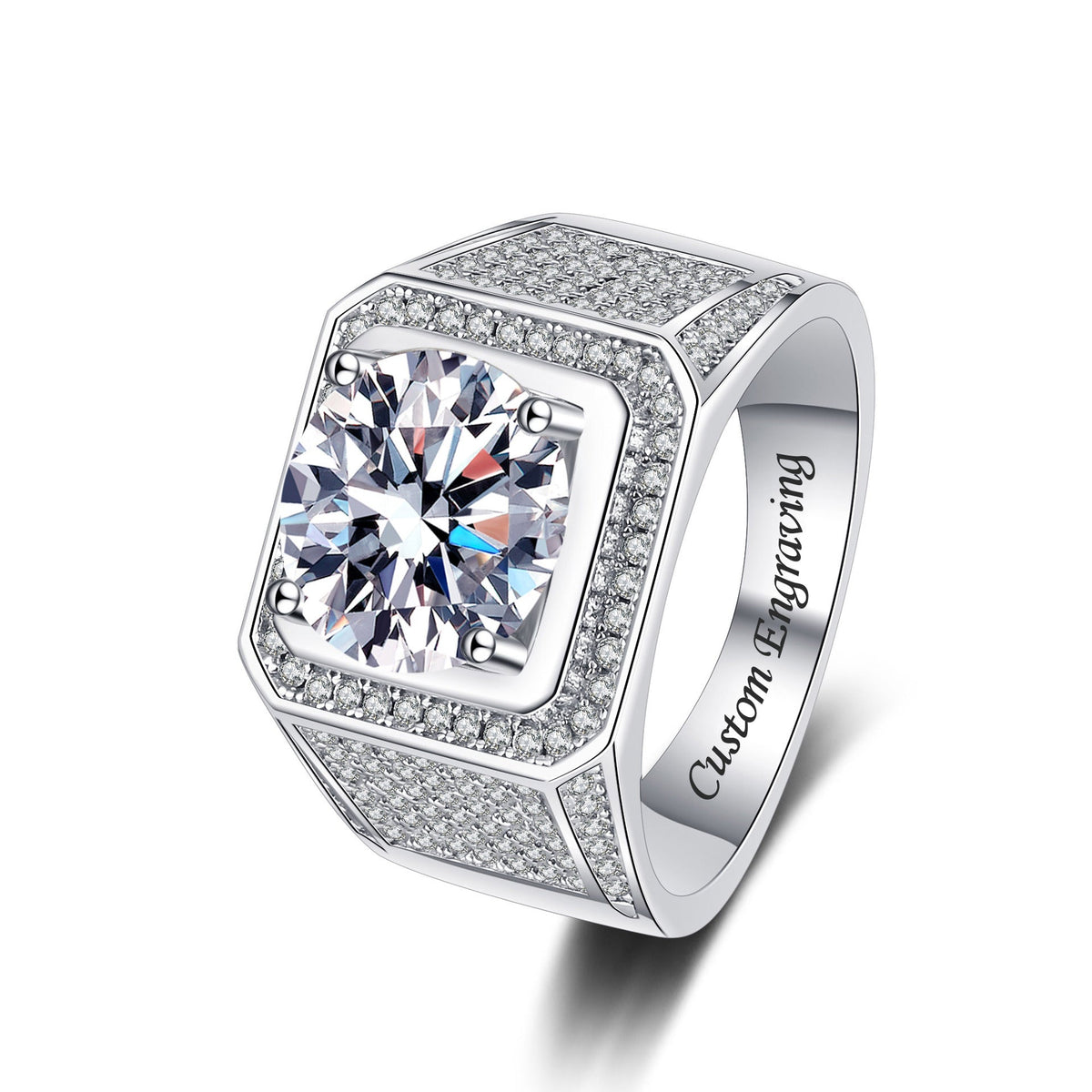 Engraved 2 Carats Moissanite Ring for Men