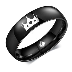 Engraved King Queen Crown Rings Set