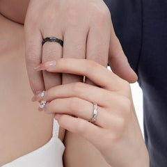 Black & Silver Adjustable Matching Wedding Bands