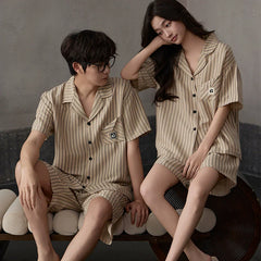 Striped Couple PJs - Short Sleeve Cardigan Set