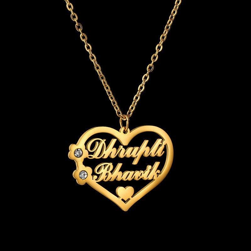 Heart Birthstones Couple Names Necklace