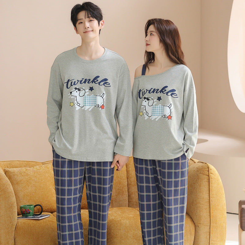 Matching Couple Pajamas Set â€?Cartoon Dog Print, Soft Cotton & Stretch
