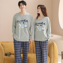 Matching Couple Pajamas Set â€?Cartoon Dog Print, Soft Cotton & Stretch