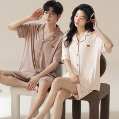Soft Modal Couple Pajamas - Notched Collar Short Sleeve