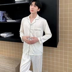 Matching Couple Pajamas â€?Geometric Jacquard Faux Silk Set for Couples