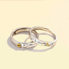 Engraved Sun and Moon Promise Rings Set - Adjustable Sterling Silver Couple Rings