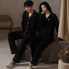 Matching Pajamas Set for Couples - Black Pure Cotton Loungewear