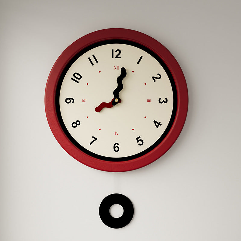 Nordic Silent Pendulum Wall Clock â€?12" Round (Acrylic, Red Frame)