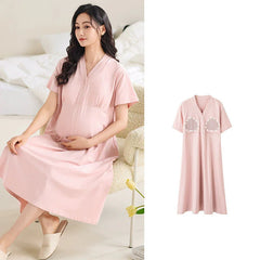 Gulleiâ„?Breathable Cotton Maternity Pajama Set with Built-in Bra