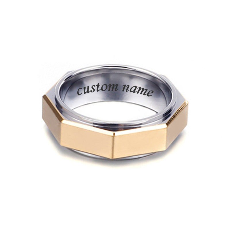 Engraved Gift for Mechanic Nut Shaped Men Ring