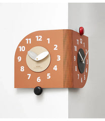 Corner Double-Sided Silent Wall Clock â€?Terracotta (Dual Time)