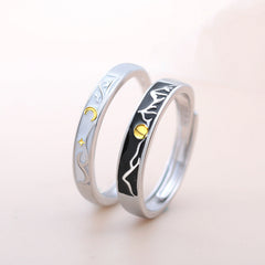 Engraved Sun and Moon Rings Set for Couples