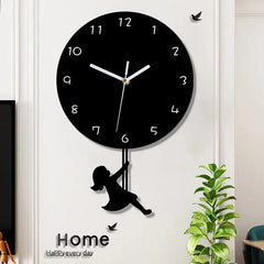 Swinging Girl Pendulum Silent Wall Clock â€?Playful & Whimsical Design