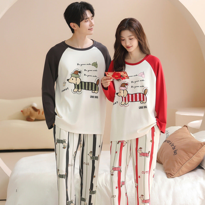 Matching Couple Pajamas Set â€?Cartoon Dog Print, Soft Cotton & Stretch