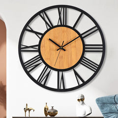 Roman Numbers Silent Wall Clock â€?Timeless Metal & Wood Design