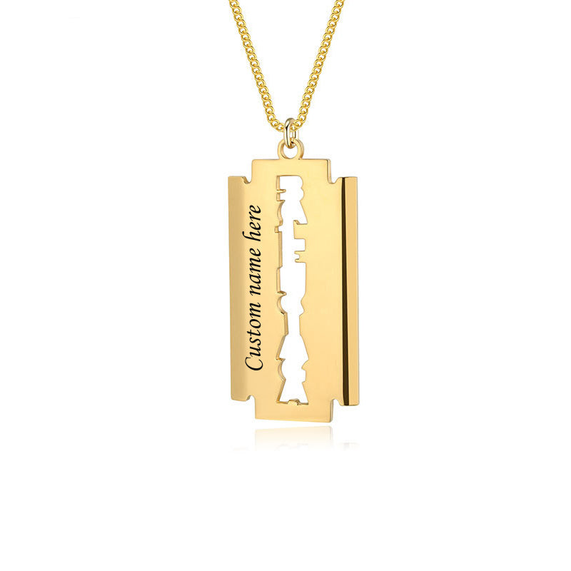 Engraved Blade Shaped Necklace Gift for Barber
