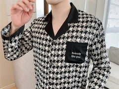 Houndstooth Faux Silk Couple Pajamas â€?Retro Luxury