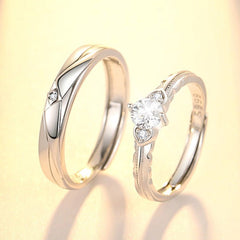 Ocean & Mountain Wedding Rings - White Gold Adjustable Set