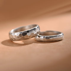 Engraved Hammered Matte Finish Couple Rings Set