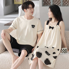 Cute Korean Couple Summer Bear Pajamas | 100% Cotton