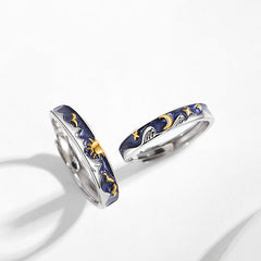 Engraved Sun and Moon Couple Rings Set for Two - Adjustable Size