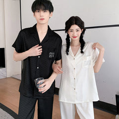 Minimalist Faux Silk Couple Pajamas â€?Modern Unisex Sleepwear Set by Gullei