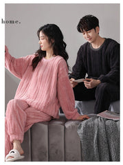 Couple Matching Warm Flannel Nightwear PJs Set