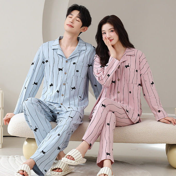 Matching Couple Pajamas Set â€?Cat Print, Soft & Breathable