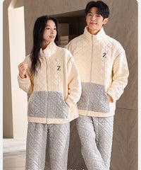 Light Outdoor Couple Pajamas â€?Quilted Cotton Zip-Up Set by Gullei