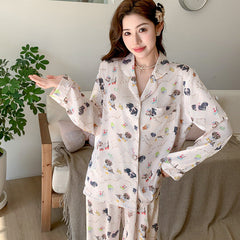 Cute Puppy Print Pajama Set for Women - Gullei