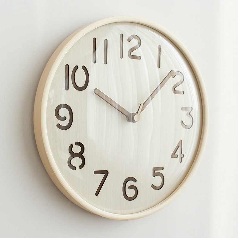 Nordic Silent Wall Clock â€?Solid Wood, 12" (Non-Ticking)