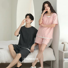 Sporty Minimalist Cotton Couple Lounge Set