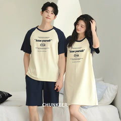 Sporty Raglan Typography Couple Sleepwear