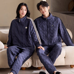 Sporty Quilted Couple Pajamas â€?Air Cotton Zip-Up Loungewear by Gullei